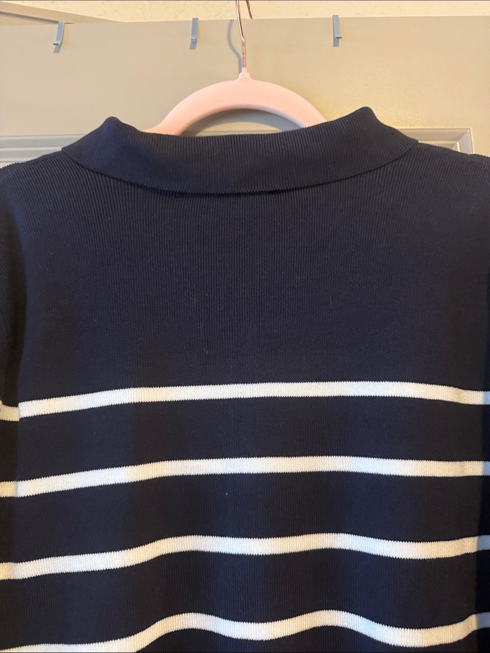 Free Assembly Stripe Polo Knit Top - Navy & White - Picture 7 of 7